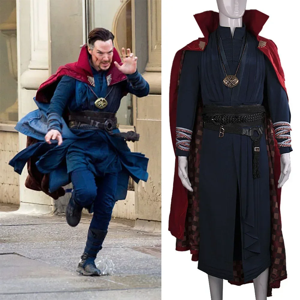 Cosplay Doctor Strange Costume Steve Full Set Red Cloak Robe Ring Eye of Agamotto Necklace Free Halloween Party