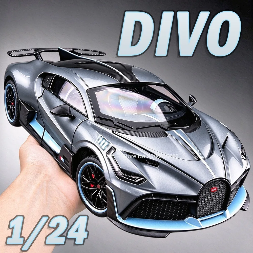 1:24 Scale Divo Chiron Supercar Toy Models Alloy Diecast Front Wheel Steering Sound Light Doors Opened home ornament Sports Cars
