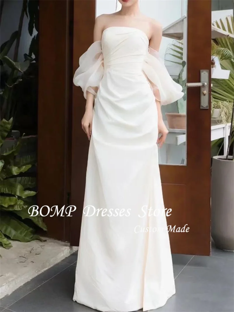BOMP 우아한 라인 웨딩 드레스 Strapless 오프 숄더 스플릿 신부 가운 Vestido de noiva 맞춤형 한국 사진 촬영