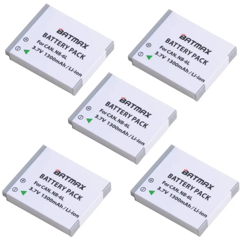 

Batmax 5pcs NB-6L NB-6LH 1300mAh Battery For Canon Power-shot SX520 HS SX530 SX600 SX610 SX700 SX710 IXUS 85 95 200 210 105