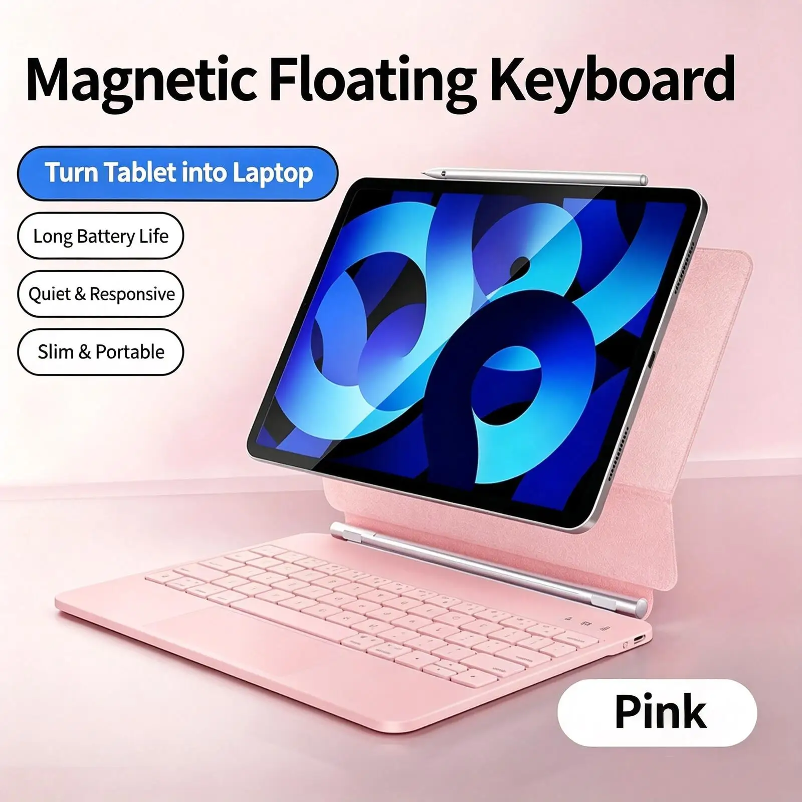 Bluetooth Wireless Trackpad Keyboard Cover Slim Portable Protective Folio Magnetic Floating Keyboard Case for iPad Backlit