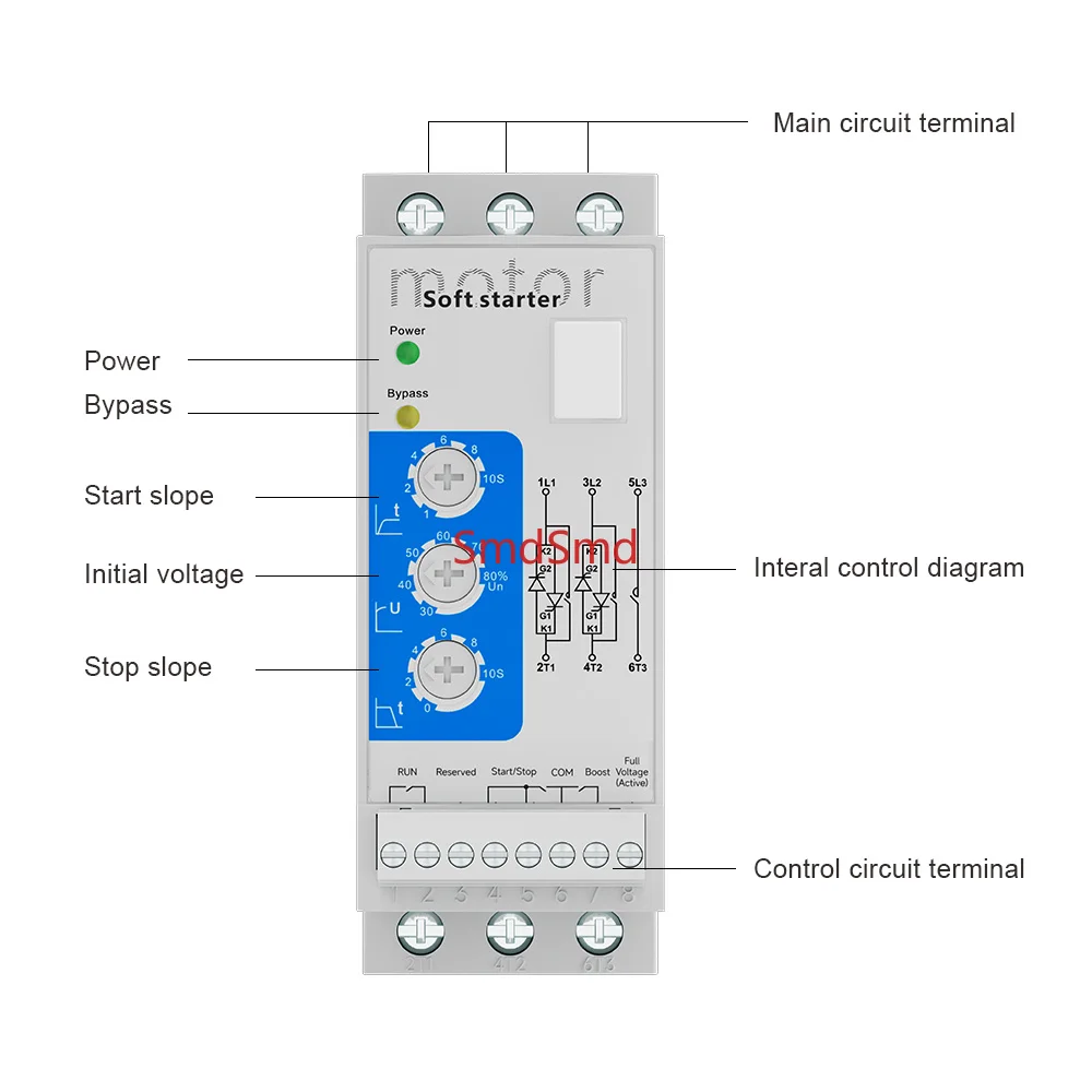 400V Three Phase Soft Starter 0.75kW-7.5kW Built-in Bypass Compact Motor Starter for Pump Fan Compressor