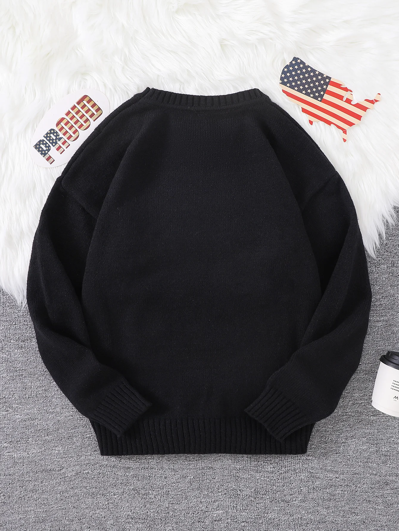 Trendy Autumn American Pattern Pullover Sweater Casual Round Neck Knitted Men's Pullover