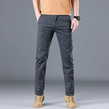 2024 Men's High Quality Pure Cotton Classic Solid Color Casual Pants Business Stretch Cotton Slim Straight Brand Trousers Male 4