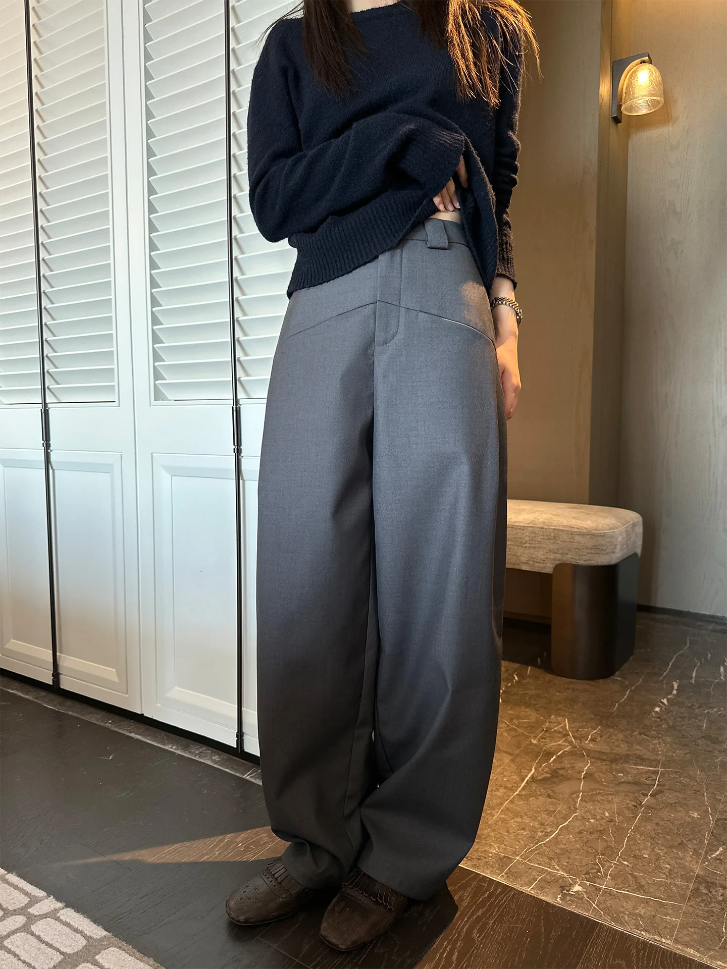 

MultiMath Casual Tailored Pants Ele Hipster Curved Knife Wide Leg Commute Casual Suit Pants for Women Autumn 2025