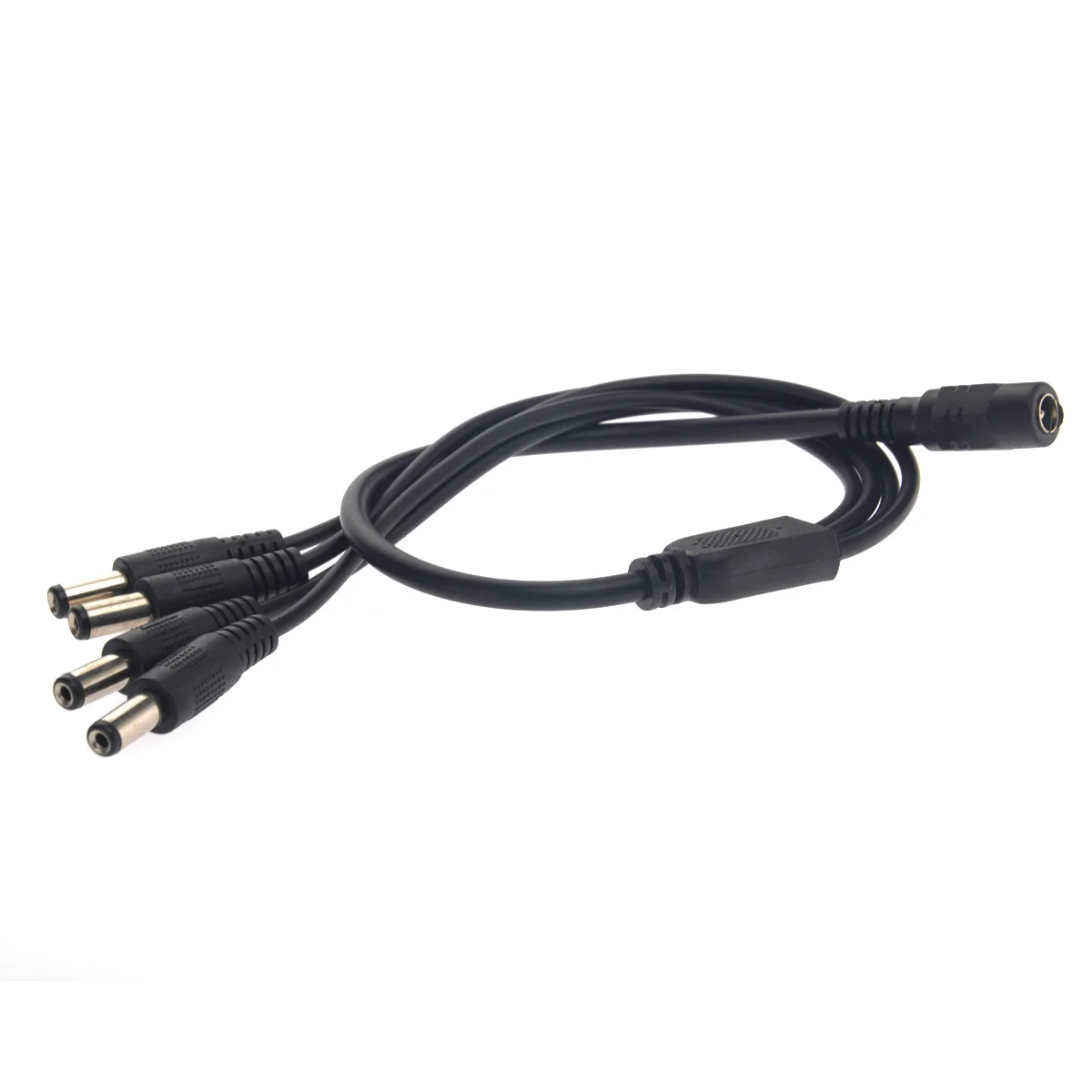 40cm One Female 21mm Jack to 4 Male 21mm Plugs DC Power Y Splitter Adapter Cable for CCTV Camera (Black)