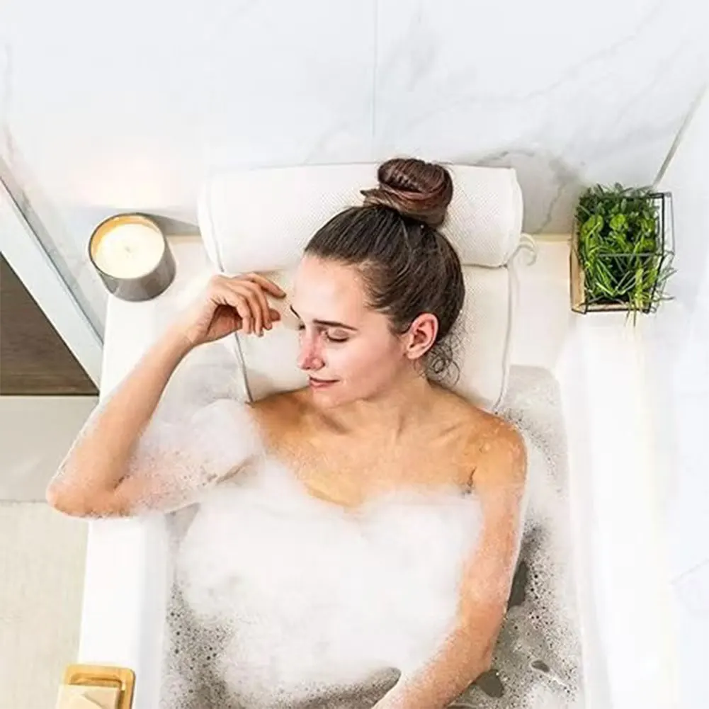 وسادة حوض الاستحمام وسادة حمام مع أكواب شفط مضادة للانزلاق وسادة حوض شبكية ثلاثية الأبعاد تدعم الرأس الخلفي والرقبة ملحقات حوض الاستحمام المريحة