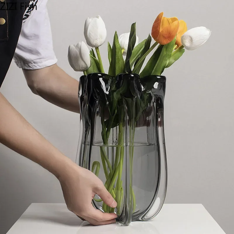 Flower Bud Shape Glass Vase Transparent Hydroponics Flower Pots Desk Decoration Floral Arrangement Vases Room Aesthetic Decor