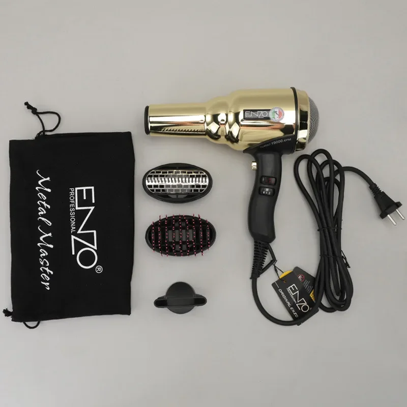 ENZO المهنية عالية السرعة 19000 دورة في الدقيقة مجفف الشعر صالون الأيونات السالبة العناية بالشعر 2000 واط عالية الطاقة الذهب أدوات تصفيف المعادن