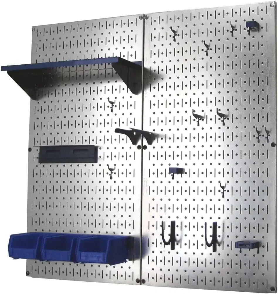 Metal Pegboard Organizer Utility Tool Storage and Garage Pegboard Organizer Kit with Metallic Pegboard and Blue Acc