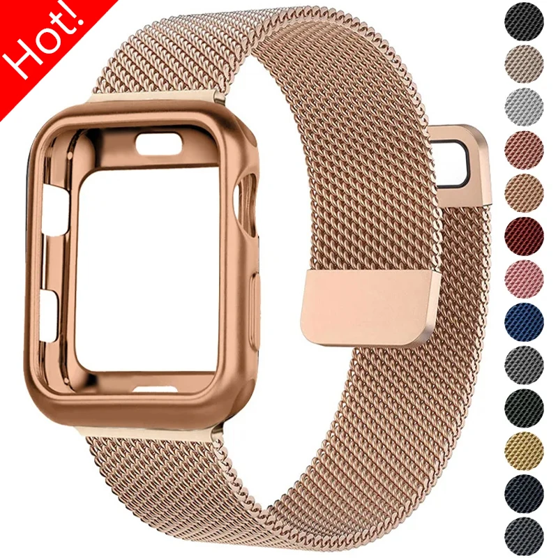 Milanese Strap+case for Apple Watch Band 49mm 41mm 45mm 40mm 44mm 42mm Magnetic Bracelet for Iwatch Series 9 8 7 6 SE 5 4 Correa