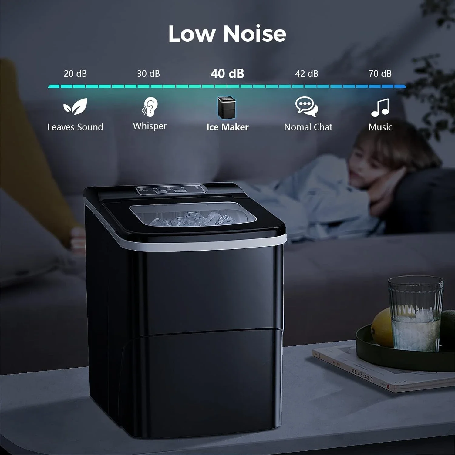 Self-Cleaning Countertop Ice Makers - Produce 26.5lbs/24hrs, Get 9 Cubes in 6~8Mins - Portable Ice Machine with 2 Sizes - Includ