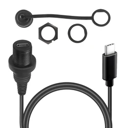 1M USB C Male to Female Extension Cord Type-C Small Hole Panel Flush Mount Cable with Waterproof Kit For Car Boat Motorcycle