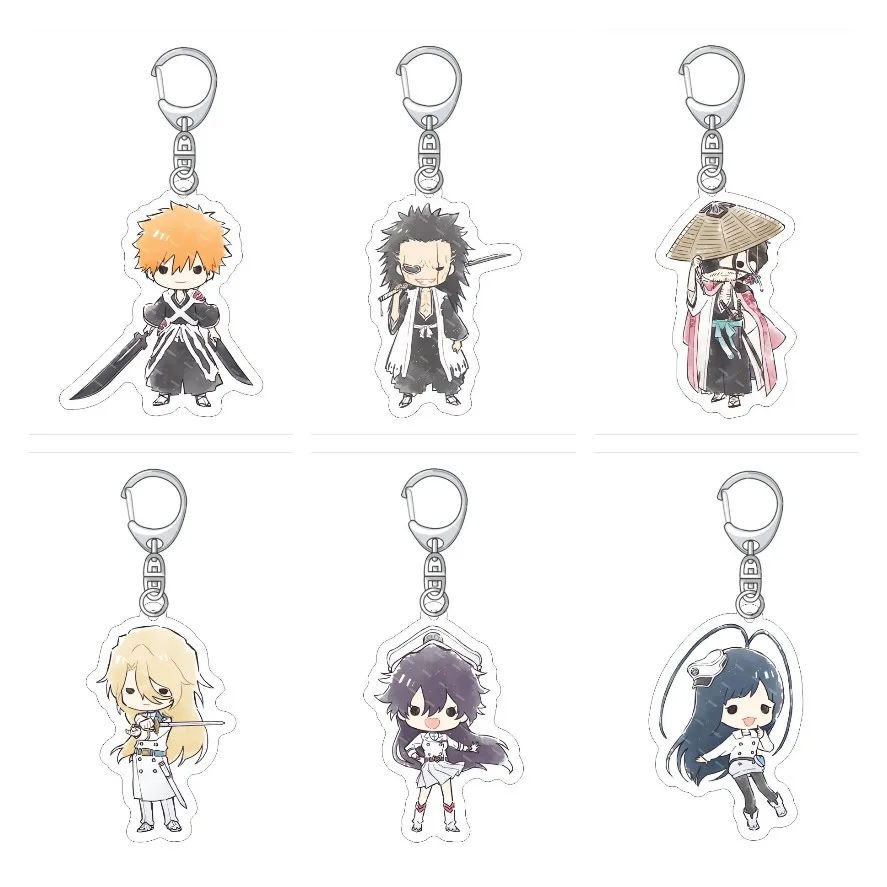 Hot Anime BLEACH Figures Kurosaki Ichigo Zaraki Kenpachi Acrylic Keychains Kyoraku Shunsui Q Version Bags Pendant Decor Gift