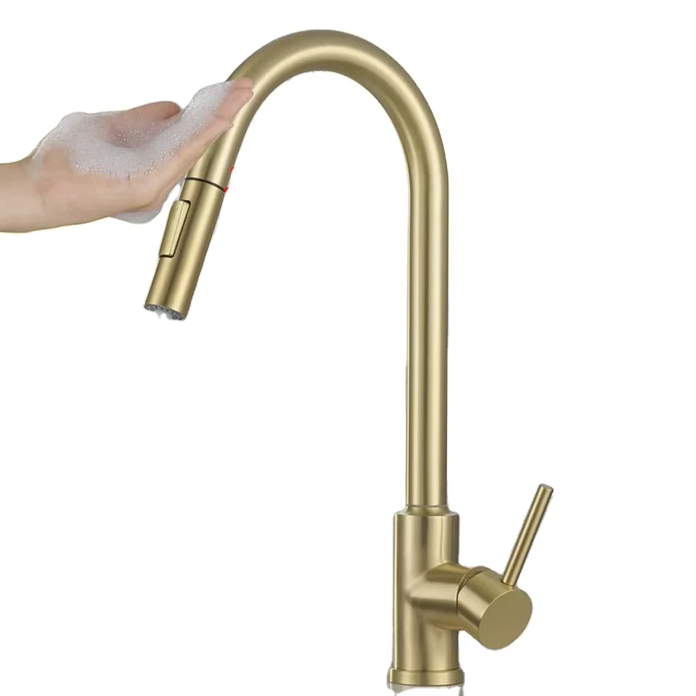 

Выдвижной кухонный смеситель, смеситель для кухонной раковины, сенсорный датчик, латунь, керамика, золото, черный