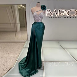 Elegant Green Mermaid Charming Women's Evening Dresses Modern Pretty One Shoulder Sleeveless Prom Gowns Beaded Vestido De Noche