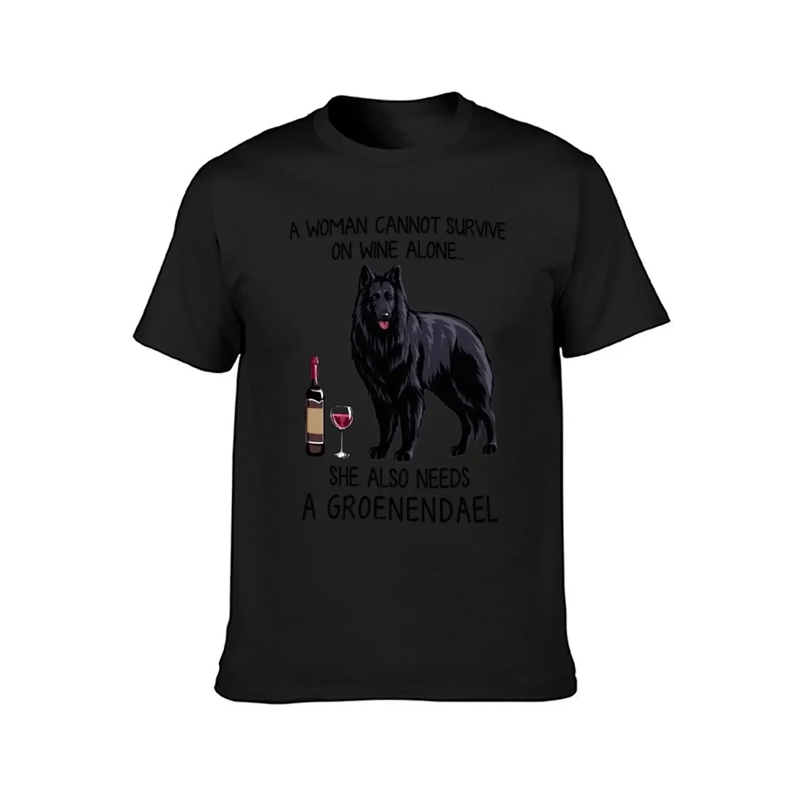 Groenendael dog and wine Funny gift for dog mom T-Shirt vintage clothes tops mens shirts graphic tee