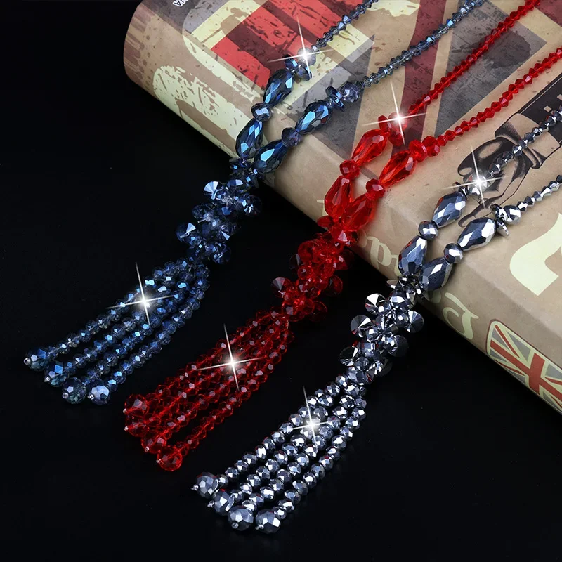 قلادات نسائية عصرية ومتعددة الاستخدامات، سلاسل سترة طويلة مطرزة بالكريستال متعددة الألوان للخريف والشتاء