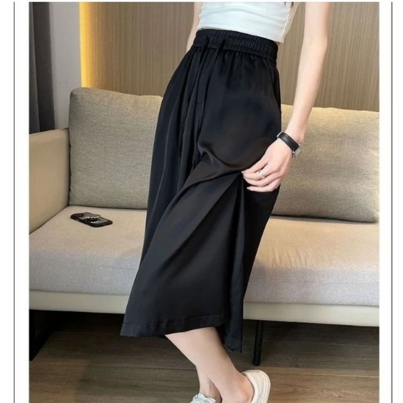 

Women's Wide-legged Pants Black Trouser for Woman Woman Clothing Casual Loose-fitting High Waisted Funky Slim Design Drawstring