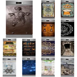 Relief Figures Dishwasher Sticker Panel Decal Vinyl Sticker Starry Mandala Architecture Wooden Door Kitchen Home Decoration