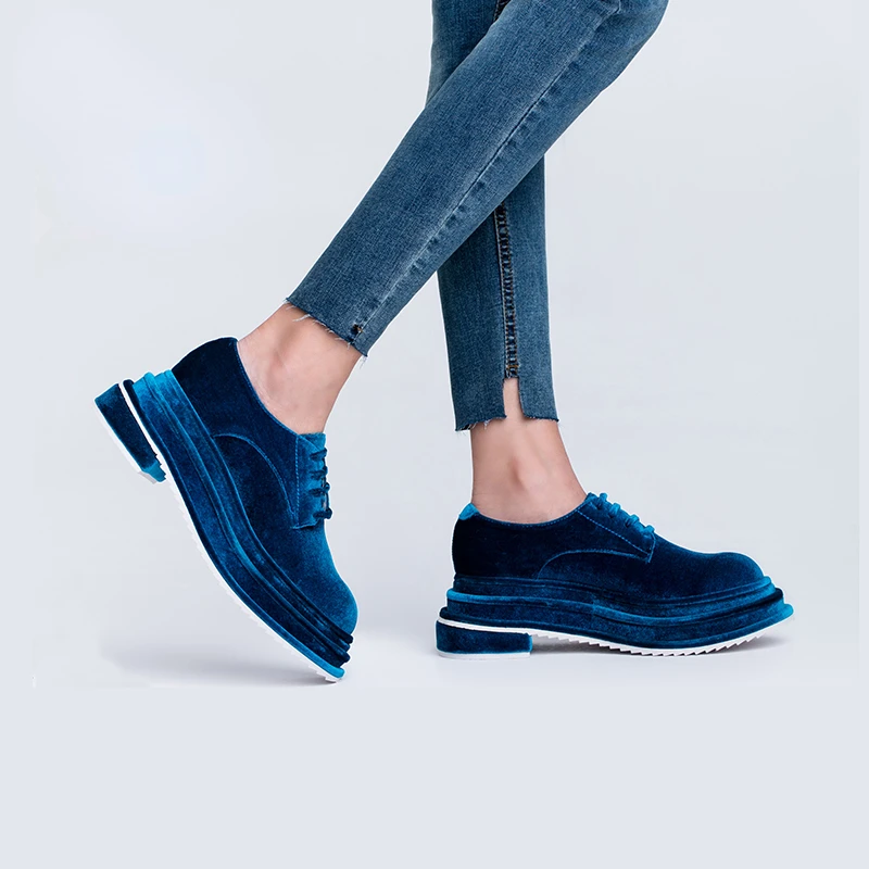 Autumn New Design Thick Platform Shoes for Women's Blue Goose Down Square Heel Comfortable Breathable High-quality Casual Shoes