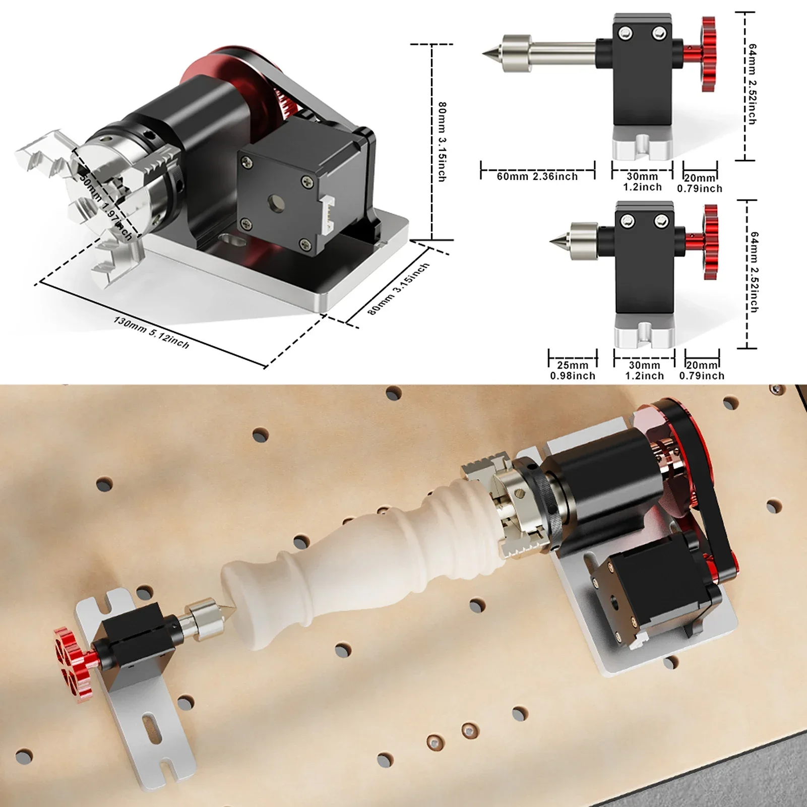 TWOTREES Rotary Module Kit 4th Axis CNC  for TTC450 Engraving Machine  Rotating Axle Support 4mm-60mm Clamping Diameter