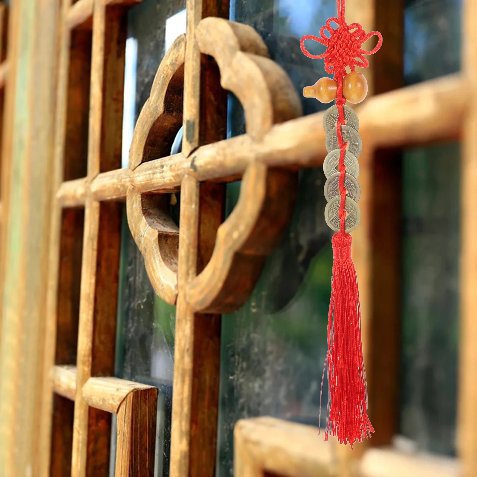 Adorno de borla de moneda de calabaza con nudo chino, colgante de calabaza de la suerte para decoración del hogar y el coche, suministros para Festival, colgante para Festival de Primavera, 4 Uds.
