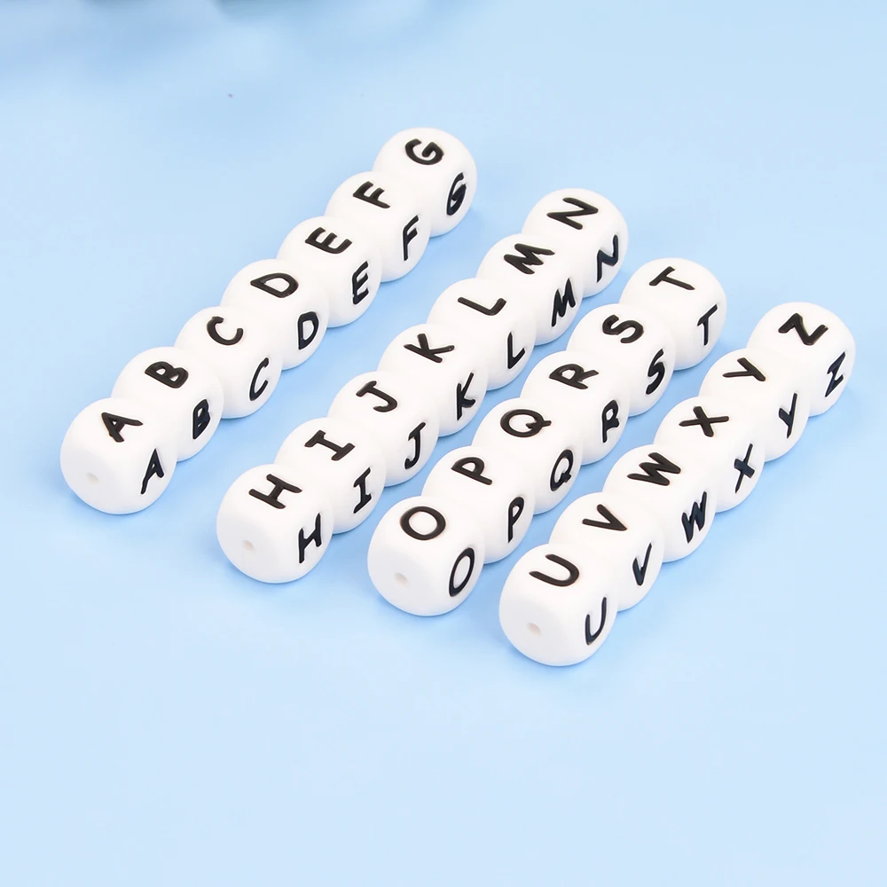 LOFAC 10pcs/lot silicone English alphabet beads pacifier chain DIY alphabet beads 12MM silicone alphabet beads bracelet necklace