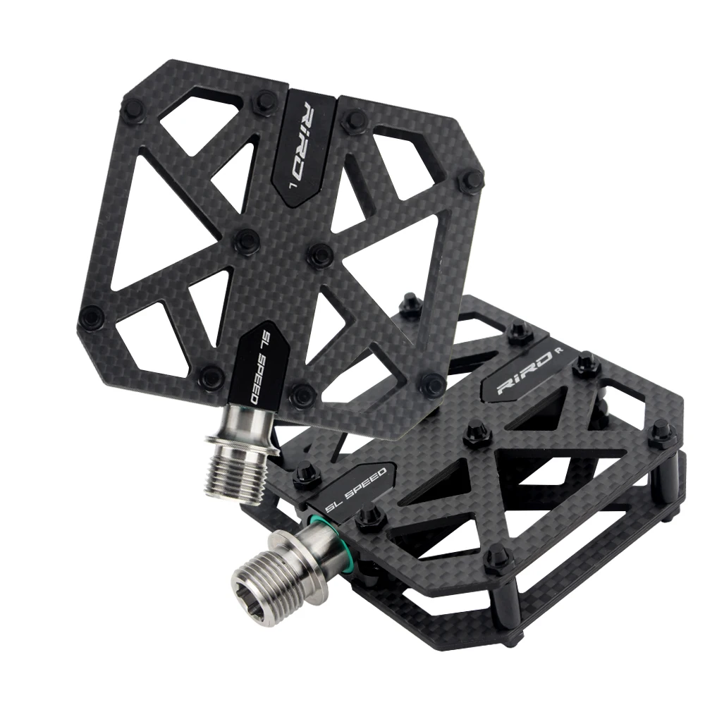 RIRO Carbon Fiber Pedals 3 Bearings Ultralight MTB Titanium Alloy Axle Mountain Bicycle Non-Slip Flat Pedals Road Bike Parts