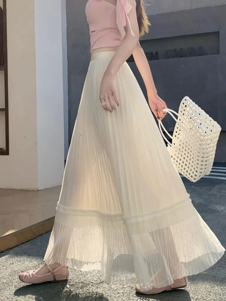 

Женская юбка Gentle Wind Me: Весенне-летняя, красивая, с высокой талией, А-силуэт, плиссированная, сетчатая, в корейском стиле