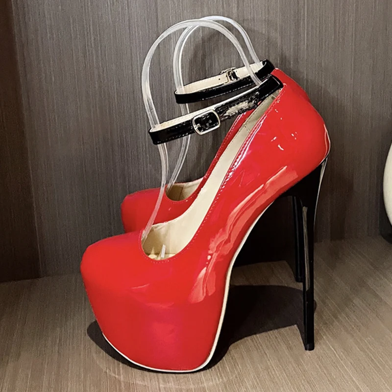 Liyke 2024 New Black Red High Heels Women Pumps Spring Fashion Round Toe Buckle Strap Platform Stiletto Wedding Banquet Shoes