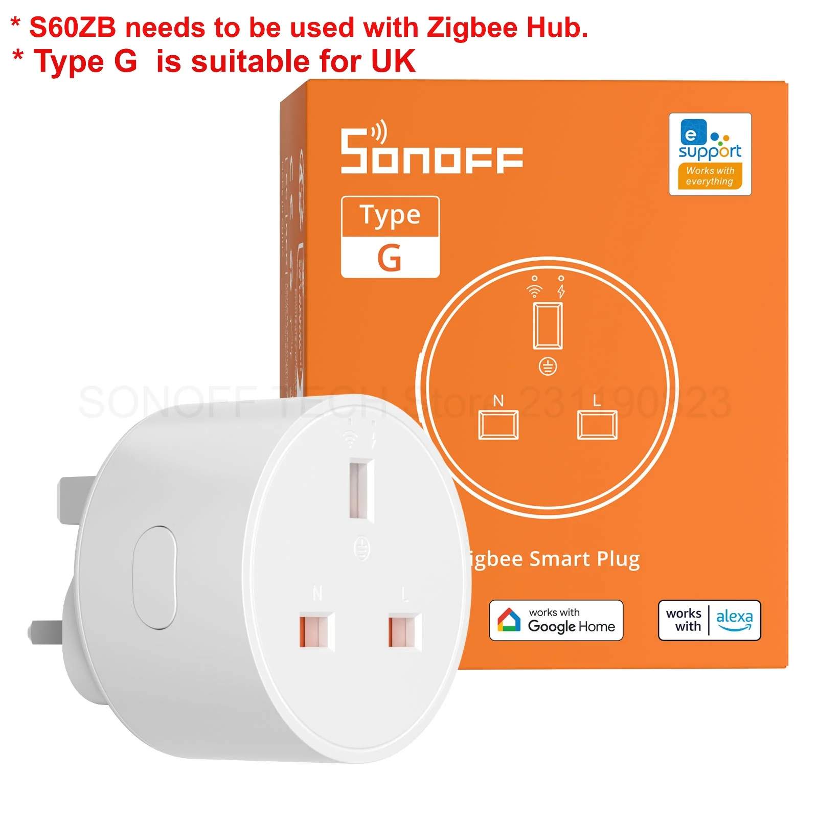 SONOFF S60ZB EU/UK iPlug Zigbee Smart Plug ZIgbee Routerapparaat Overbelastingsbeveiliging ENergy Monitoring Timerbediening via Alexa