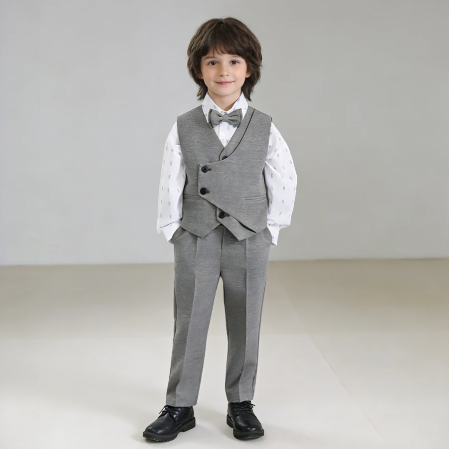 Kids Fashion Formal Suit 4-Piece Boys Irregular Vest Shirt Pants Bowtie Set 2-12 Y Gentleman Outfit for Wedding Birthday Party