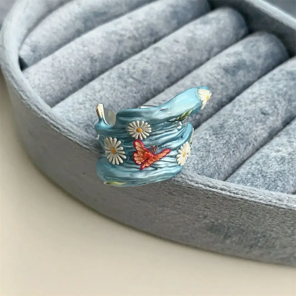 فريدة من نوعها حلقة مفتوحة المينا زهرة خاتم ديزي نازف النفط القلب خاتم اكسسوارات اللوحة غير النظامية المينا الدائري هدية