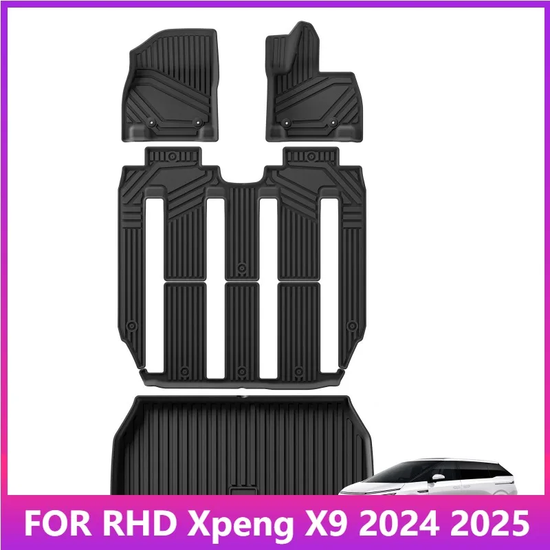 

RHD Floor Mats For Xpeng X9 2024 2025 Right Hand Drive Car Mats Cargo Liner Trunk Pad TPE 3D Foot Mat Accessories BLACK