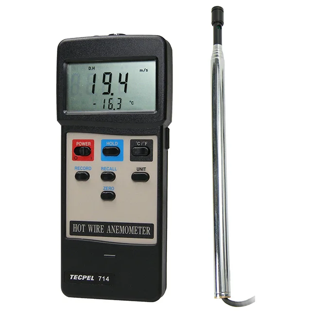 TECPEL AVM-714 Taiwan Hot Wire Air Velocity Meters & Anemometers with Temperature Measurement-High Accuracy Air Movement