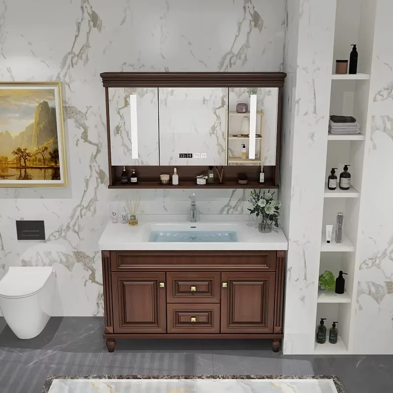 Floor Standing Bathroom Cabinet Wooden Modern Mirror Storage Bathroom Cabinet Tall Space Saver Mobiletto Bagno Home Furniture