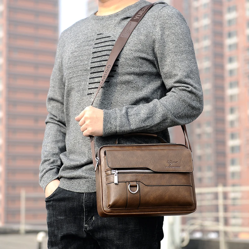 Luxury Kangaroo Brand Messenger Bags Men Leather Casual Crossbody Bag For Men Brown Black Business Shoulder Bag Male Handbag