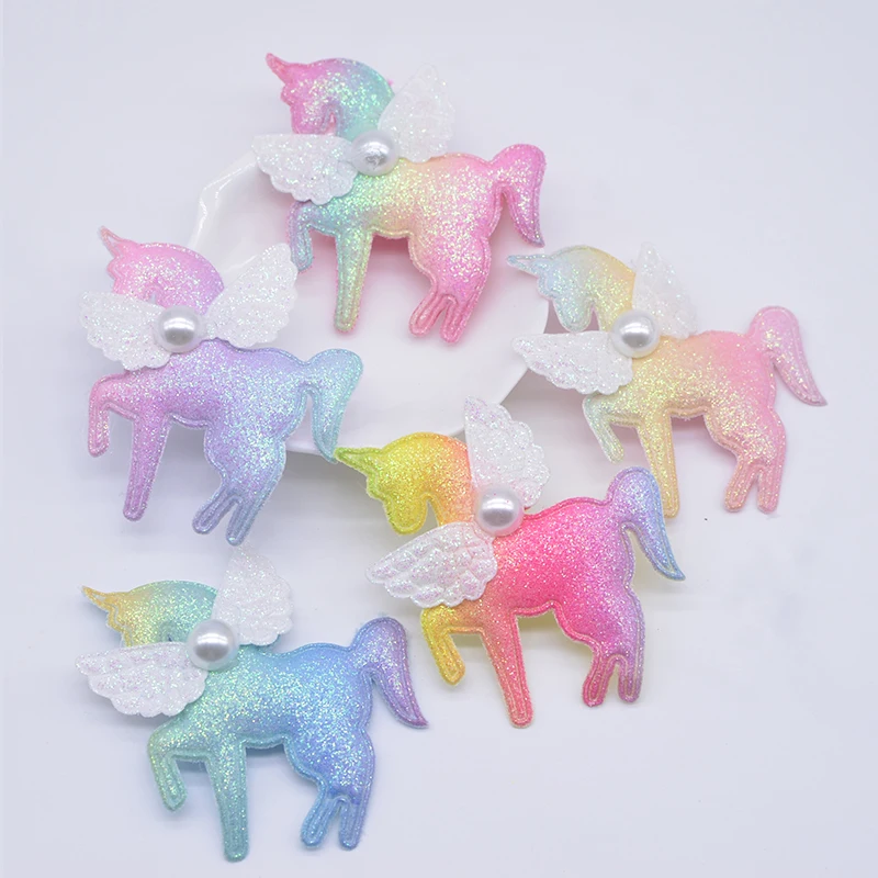 10Pcs 6.5*6cm Winged Horse Applique Unicorn for Clothes Shoes Hat Sewing Patches DIY Headwear Hair Clips Decor Accessories