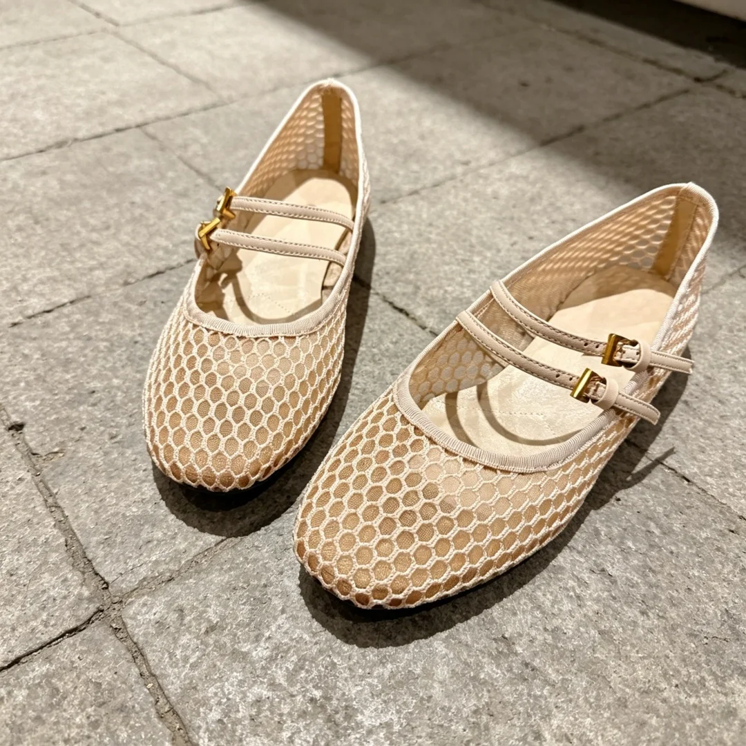 Luxury Brand Women's Ballet Flats Casual Flats Breathable Mesh Upper Sheepskin Lining Luxury Mary Jane Flats Ballet Shoes