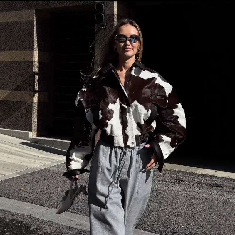 Kurtka damska EAEOVNI Streetwear z kontrastowymi kolorami, modna, skórzana, patchworkowa, z długim rękawem, vintage, nowa odzież