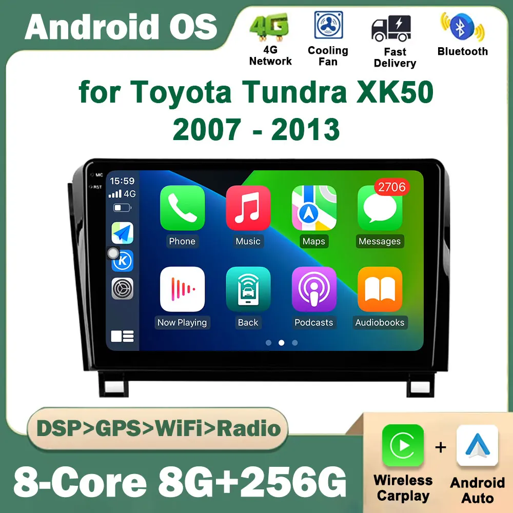 مشغل وسائط متعددة للسيارة لتويوتا تندرا ، XK50 ، استريو بنظام تحديد المواقع ، BT ، DSP ، وحدة رئيسية 4G ، راديو ، فيديو ، أندرويد أو إس ، 10 in