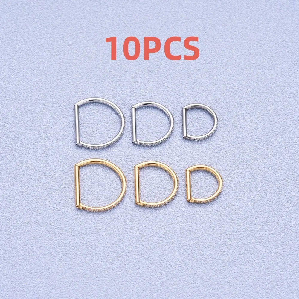 10PC 316L Stainless Steel D Letter Nose Ring Open Ring Side ZC Punk Male And Female Septum Ring Tragus Piercing Jewelry Earrings