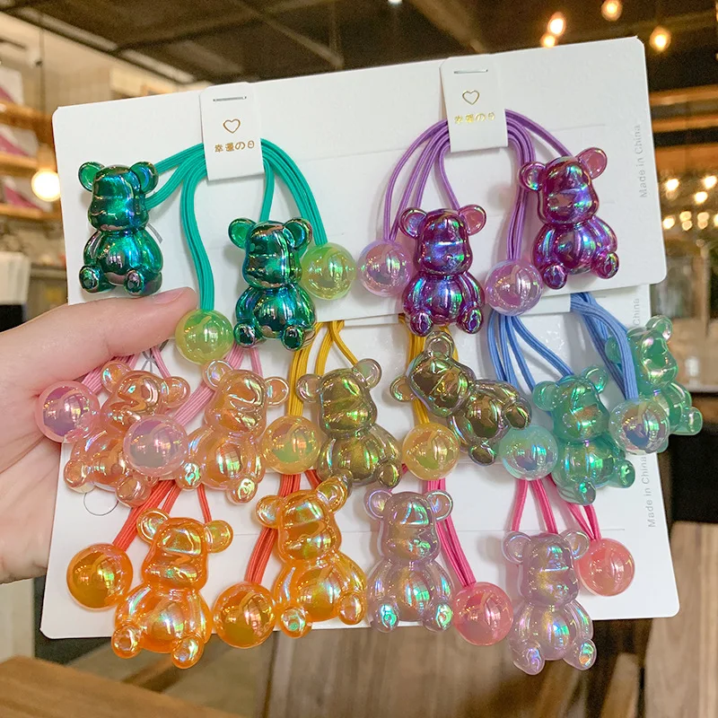 

2PCS New Cartoon Cute Full Body Bear Girls Kids Elastic Hair Bands Children Hair Ties Princess Hair Accessories Baby Headwear