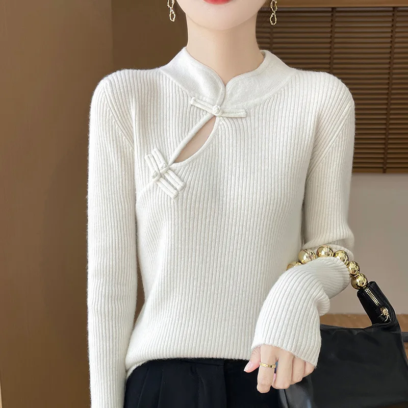 New Style Stand Collar Elegant Style Bottoming Shirt 24 Autumn and Winter New Wool Female Knitted Pullov