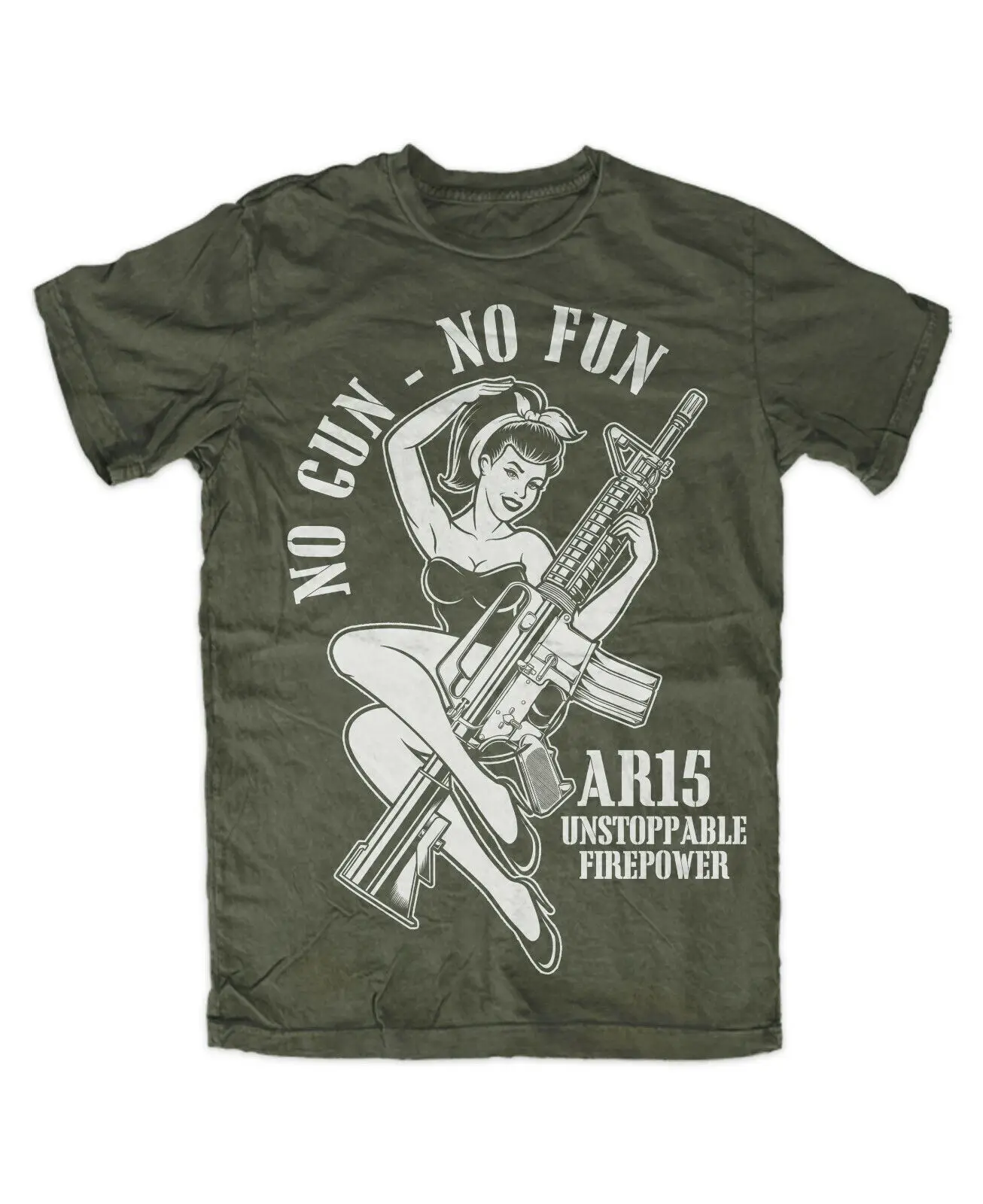 Pin Up No Gun No Fun T Shirt OLIV Weapon Morale Isaf Navy Seals Operator 15