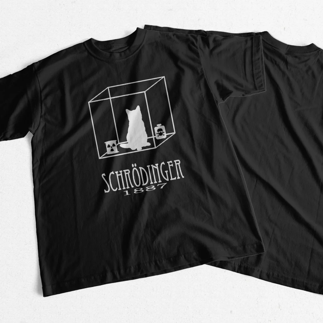 

2025 Trendy Cotton Schrodinger Cat Print Men T Shrit Casual Sort Sleeve Cotton Summer New Men T-shirt Male Tee woman Shirts