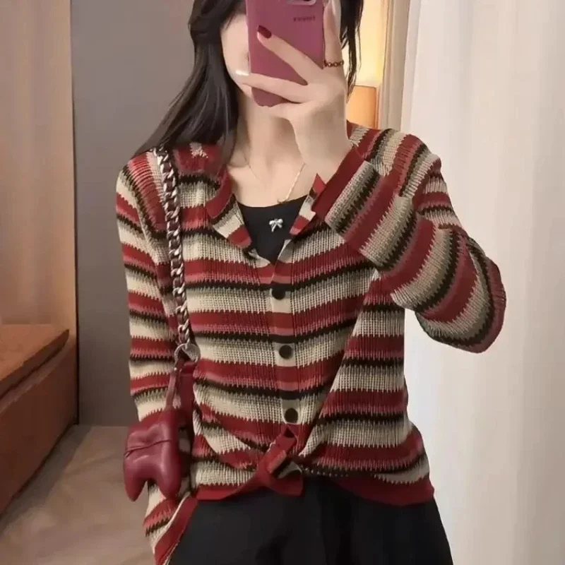 

Round O Neck Korean Style Women's Cardigans Spring Autumn Ladies Knit Sweaters Crochet Top 2024 Trend Cheap Clothes Aesthetic