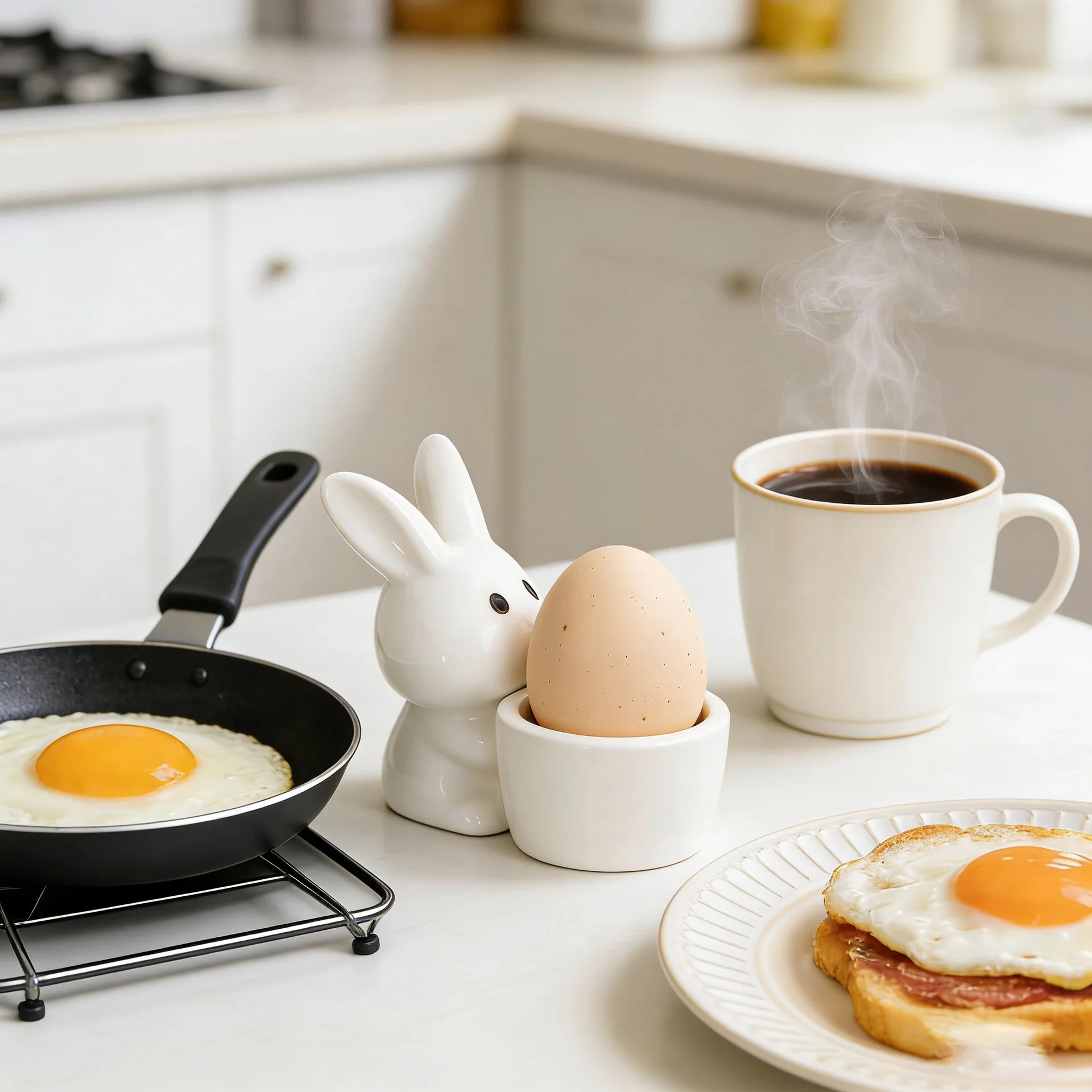 Ceramic Rabbit Egg Cup Holder Cute Bunny Egg Stand Easter Breakfast Table Decor