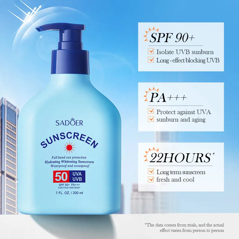SADOER Hydrating and Whitening Sunscreen Milk SPF50+UV Anti-Oil Control Body Facial Care 220ml